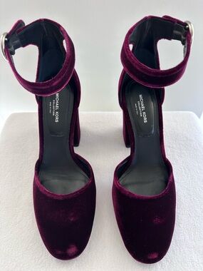Michael Kors Velvet Ankle-Strap Heels in Burgundy